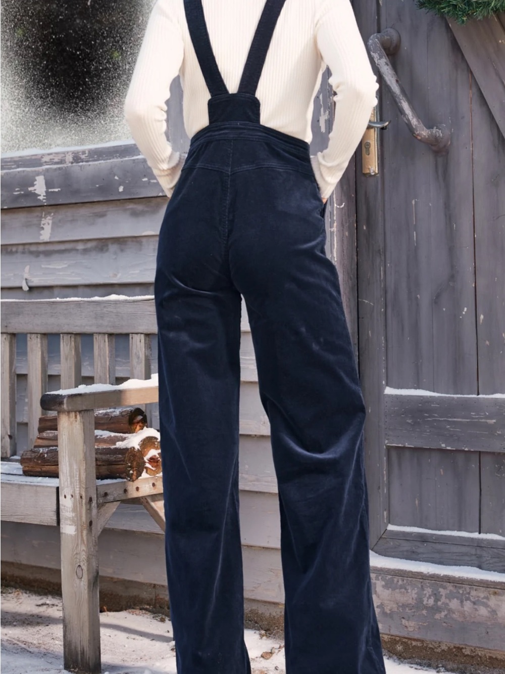 ModCloth Women's Navy Corduroy Wide-Leg Overalls with Rainbow Trim - Picture 2 of 4